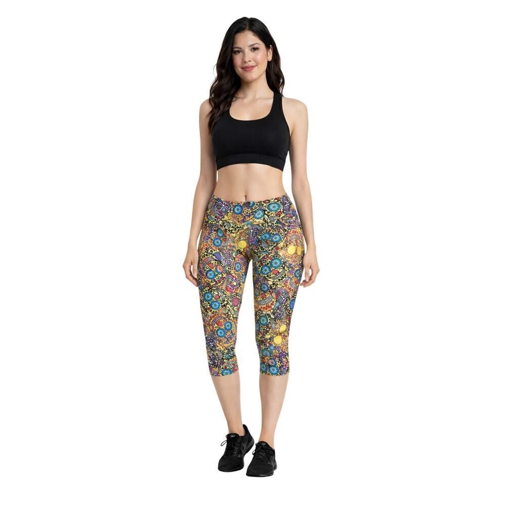 DONA JO Women's Sugar Skull Print Cropped Leggings Multi-Color Size 2/Large